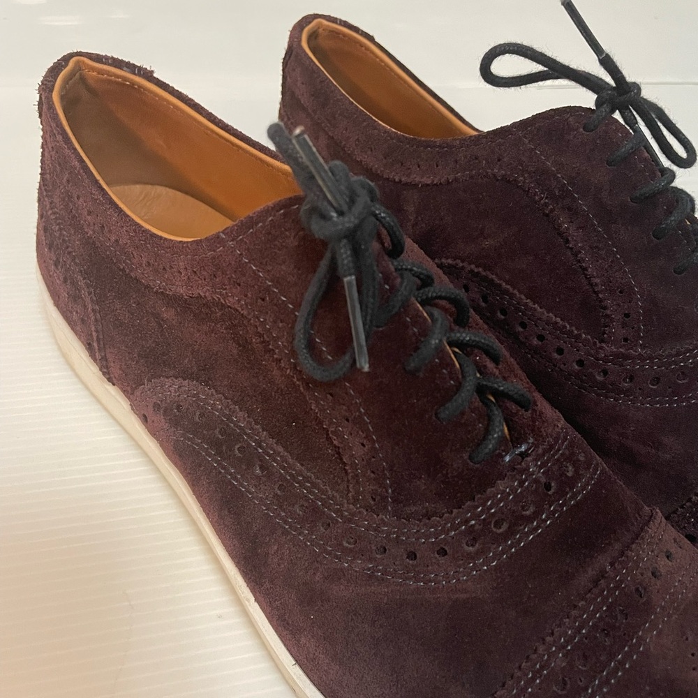 Allen Edmonds Strand Cap Toe Oxford Sneaker Maroon Red Suede Size 10 B Narrow - Picture 2 of 13